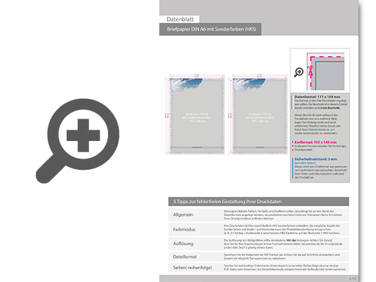 Product Bild briefpapier_din_a6__2_2_farbig_(vorderseite__2_sonderfarben_hks___r__ckseite__2_sonderfarben_hks)